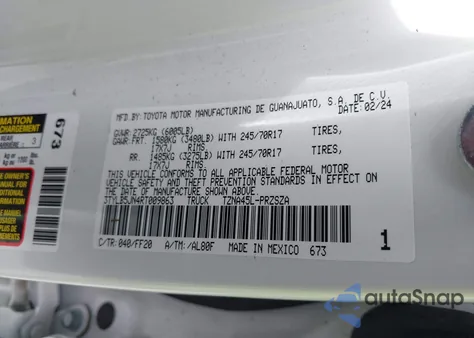 2024 Toyota Tacoma Sr5 z USA, uszkodzony, nr VIN 3TYLB5JN4RT009863